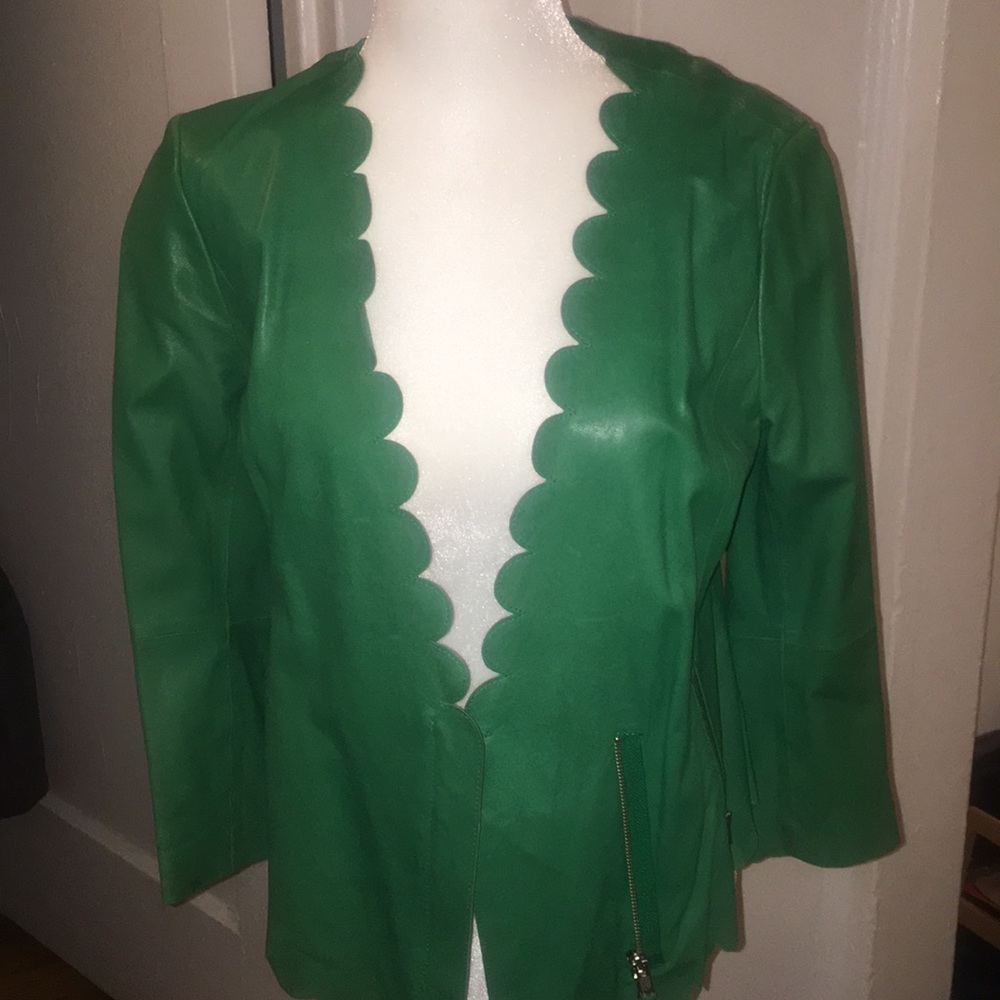 Tracey Reese Green lamb skin leather jacket